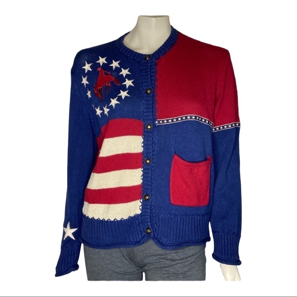 Roughrider by Circle T Red White Blue Sweater Sz L